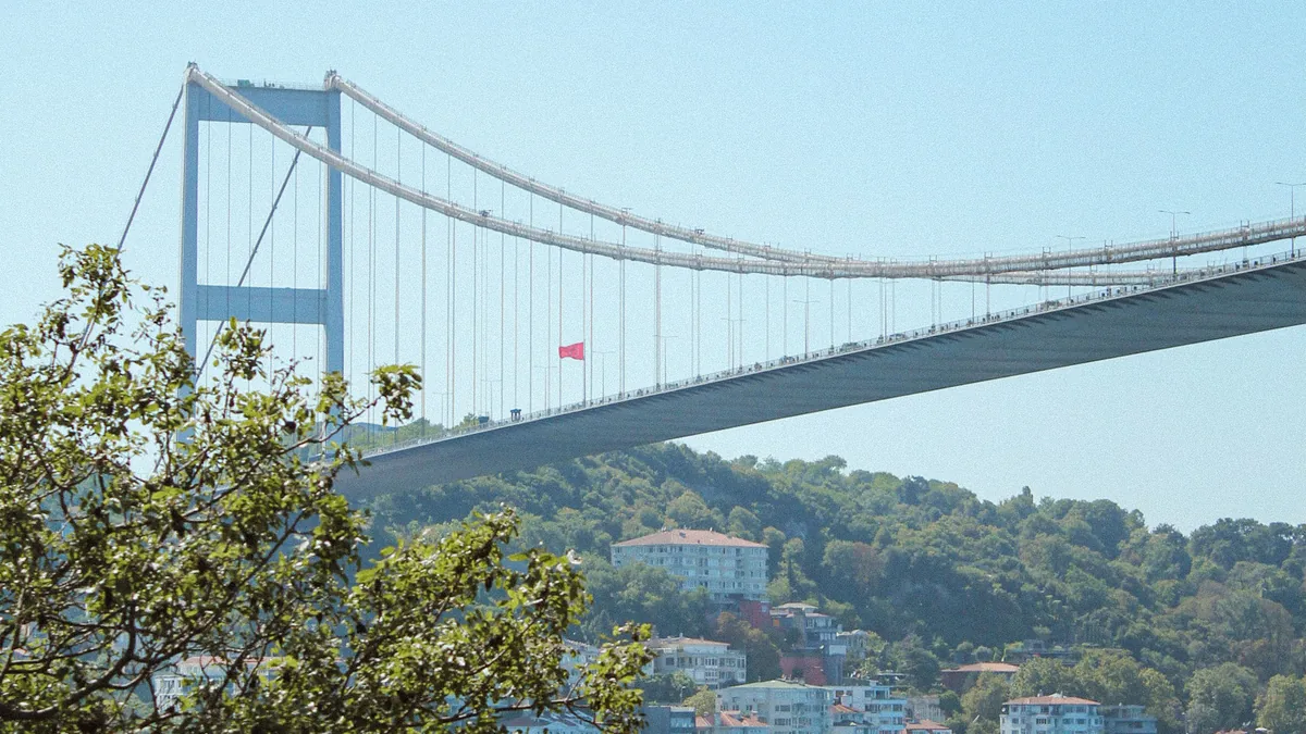 Boğaz üzerinde asma köprü ve vapur manzarası