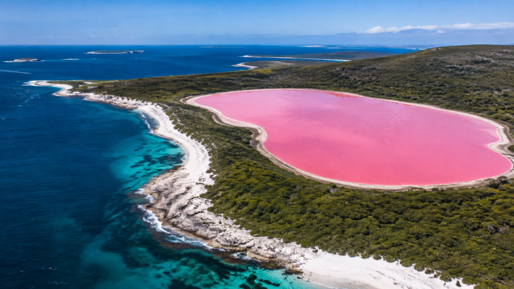Avustralya'daki pembe renkli Lake Hillier