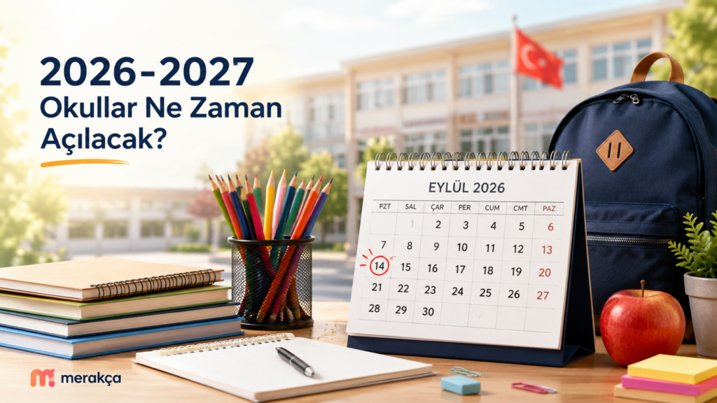 14 Eylül 2026 tarihi daire içine alınmış masa takvimi, okul çantası ve kırtasiye malzemeleri