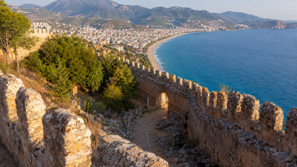 Alanya Kalesi’nden Kleopatra Plajı ve Akdeniz manzarası