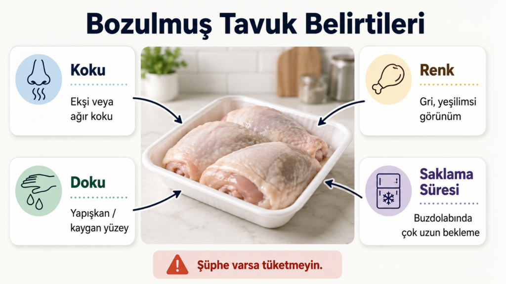 Tavuğun tazeliğini koku, renk ve doku açısından kontrol etme