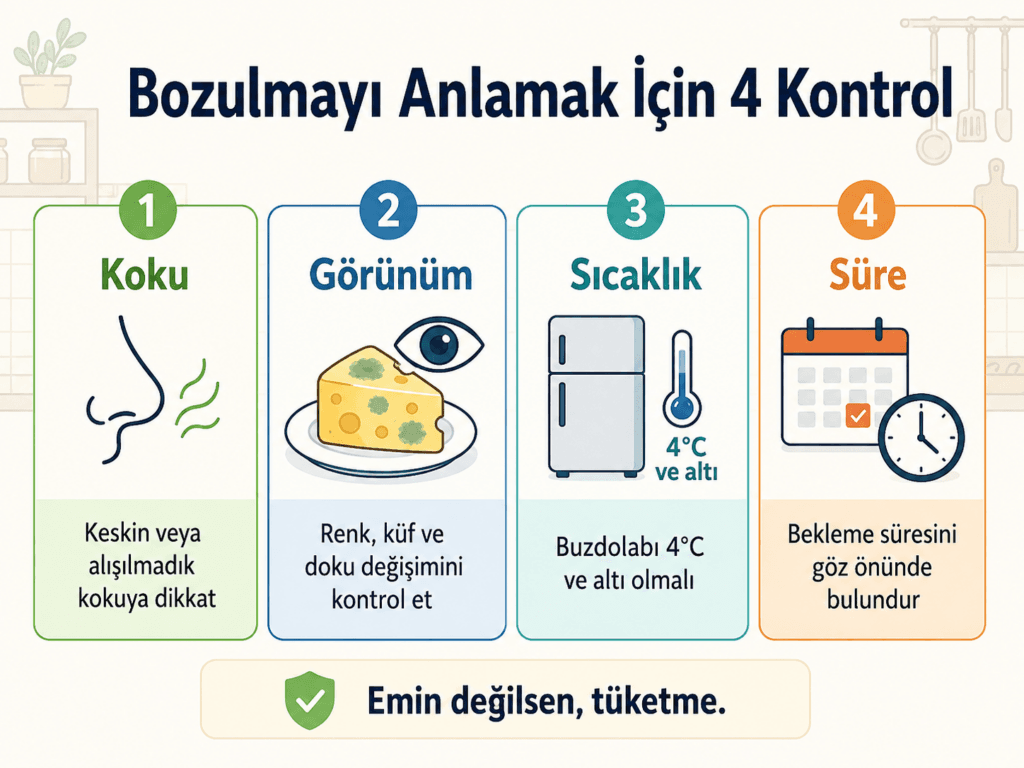 Gıdanın bozulup bozulmadığını anlamak için dört temel kontrol
