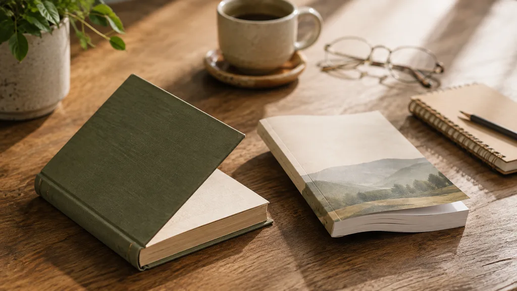 Sert kapaklı ciltli kitap ile esnek karton kapaklı ciltsiz kitabın yan görünümü