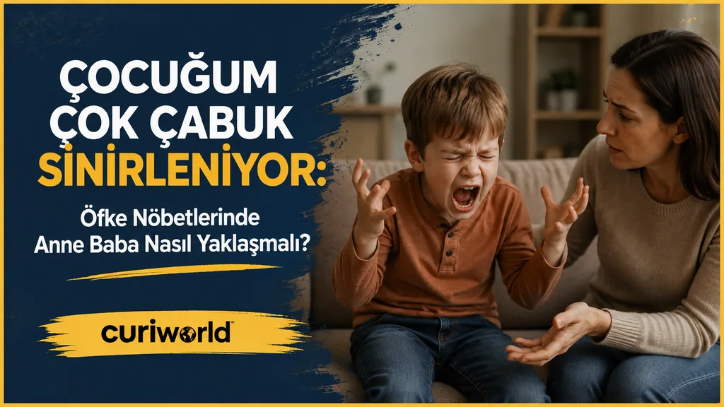Üzgün ve öfkeli çocuğunun yanında sakin biçimde oturan ebeveyn