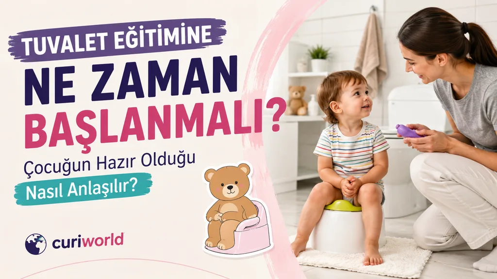 Banyoda lazımlığın yanında tuvalet eğitimine hazırlanan çocuk