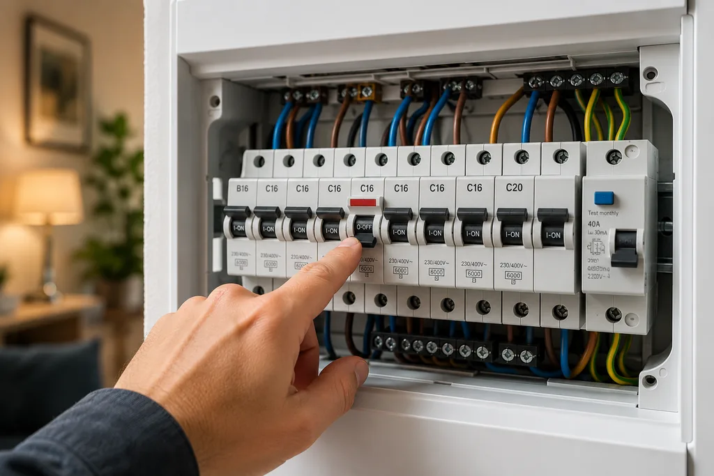 Evde sürekli atan elektrik sigortasının kontrol edildiği elektrik panosu