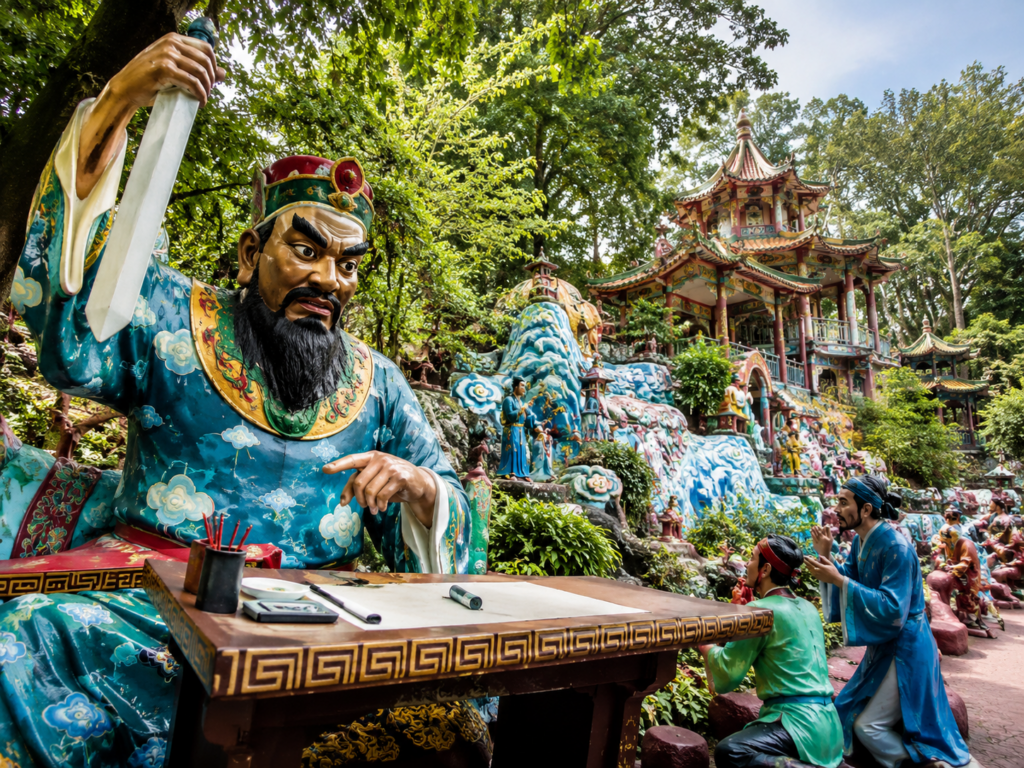 Haw Par Villa tema parkında Çin mitolojisini yansıtan heykeller