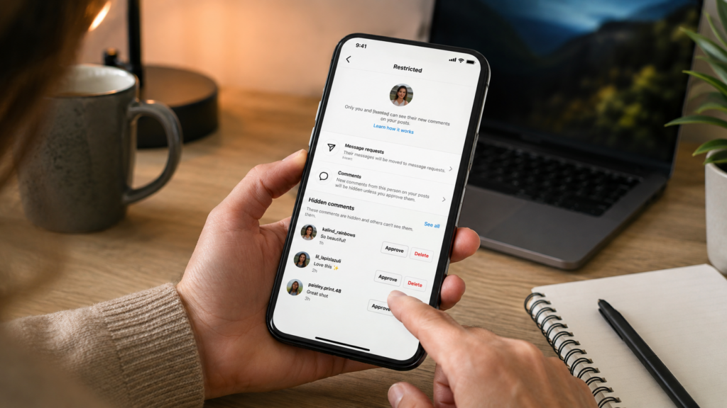 Instagram'da kısıtlanan kişinin mesaj ve yorumlarının görünümü