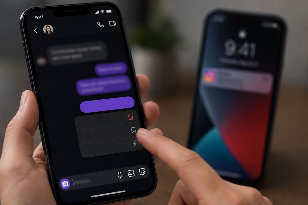 Telefonda Instagram mesajını geri alma işlemini kullanan kişi