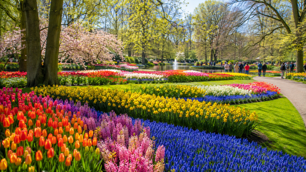 Hollanda’daki Keukenhof Bahçeleri’nde rengarenk lale ve çiçek tarhları