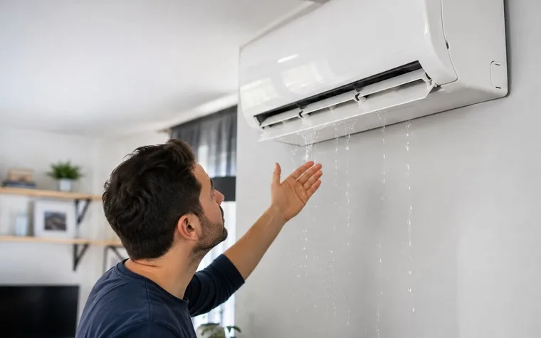 İç üniteden su damlatan klimayı kontrol eden kullanıcı