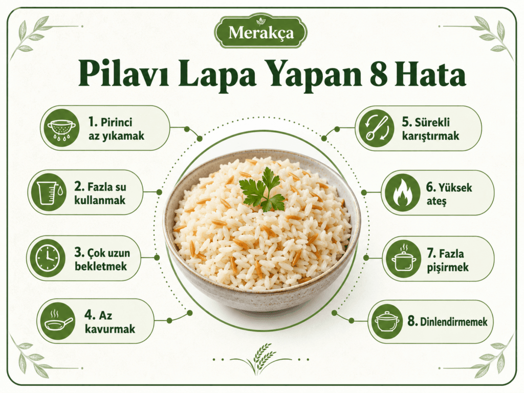 Fazla nişasta veya su nedeniyle lapa olmuş pirinç pilavı