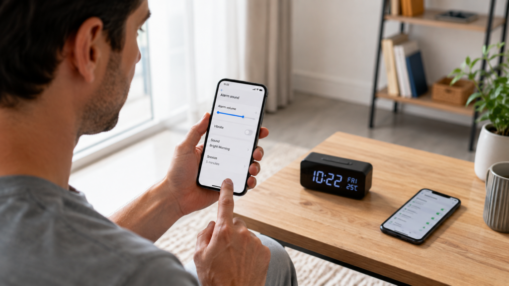 Android ve iPhone’da alarm sesi ve ses seviyesi ayarlarını kontrol eden kullanıcı