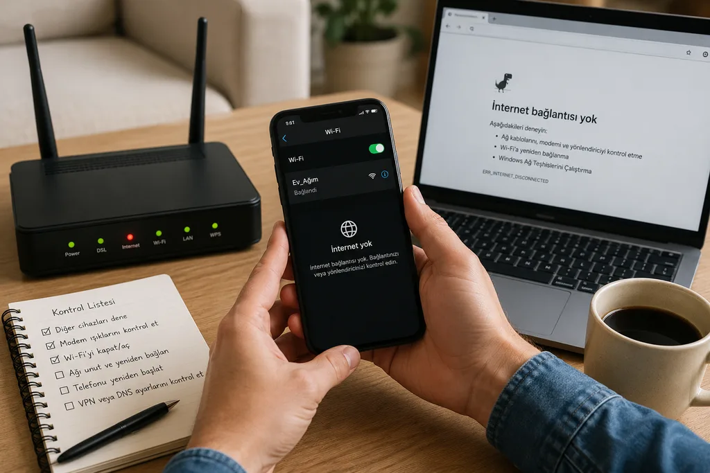 Telefon ve modem üzerinde internet bağlantısı sorununun kontrol edilmesi
