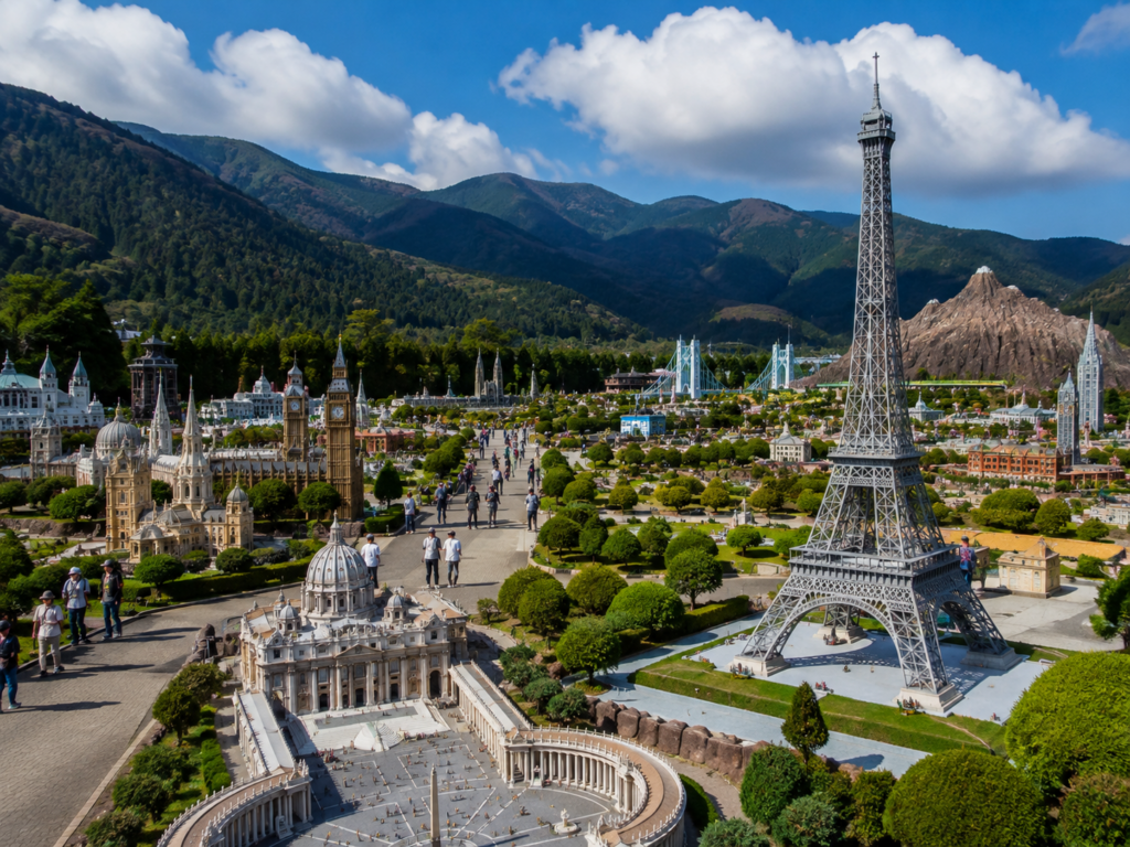 Tobu World Square tema parkında dünyanın ünlü yapılarının minyatürleri