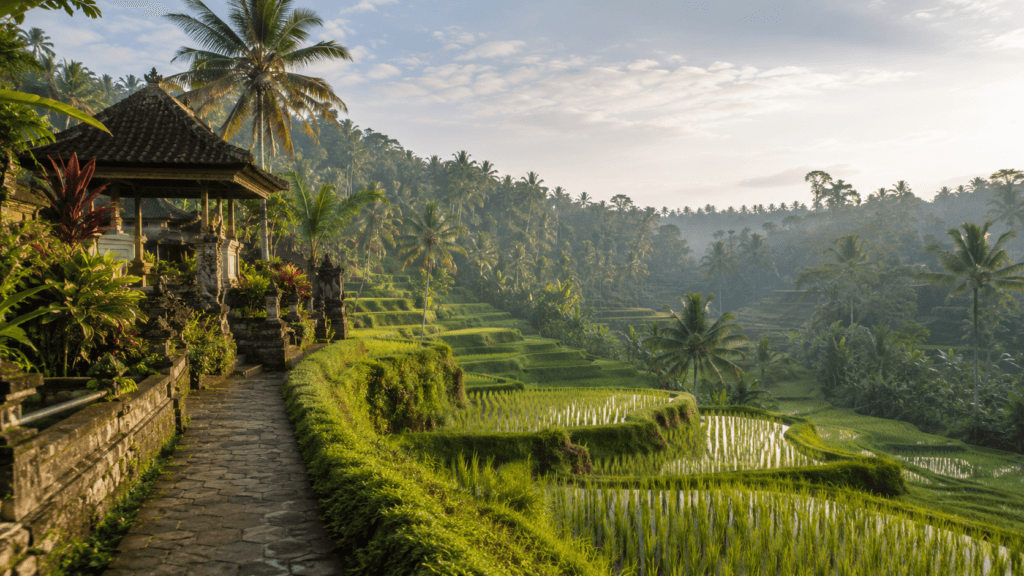 Bali Ubud'da tropikal doğa ve konaklama bölgesi