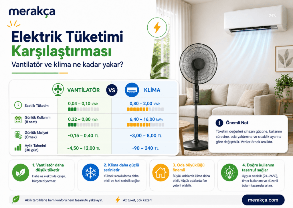 Vantilatör ve klimanın elektrik tüketimi karşılaştırması
