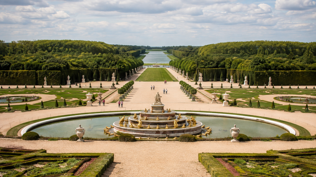 Fransa’daki Versailles Bahçeleri’nde simetrik düzen, havuz ve klasik peyzaj