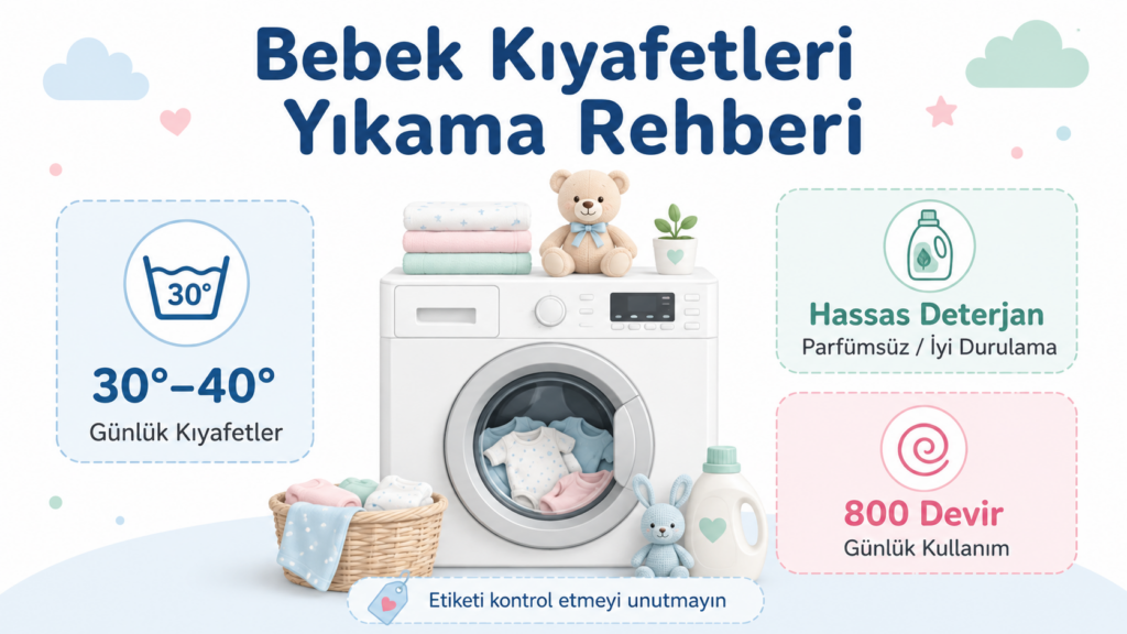 Bebek kıyafetlerinin çamaşır makinesinde uygun programda yıkanması
