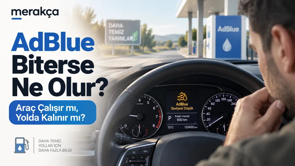 Dizel otomobilin gösterge panelinde AdBlue düşük seviye uyarısı
