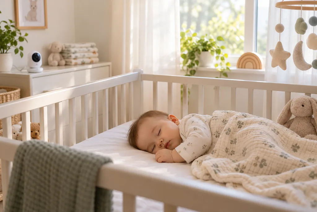 Gün içinde yatağında uyuyan bebek