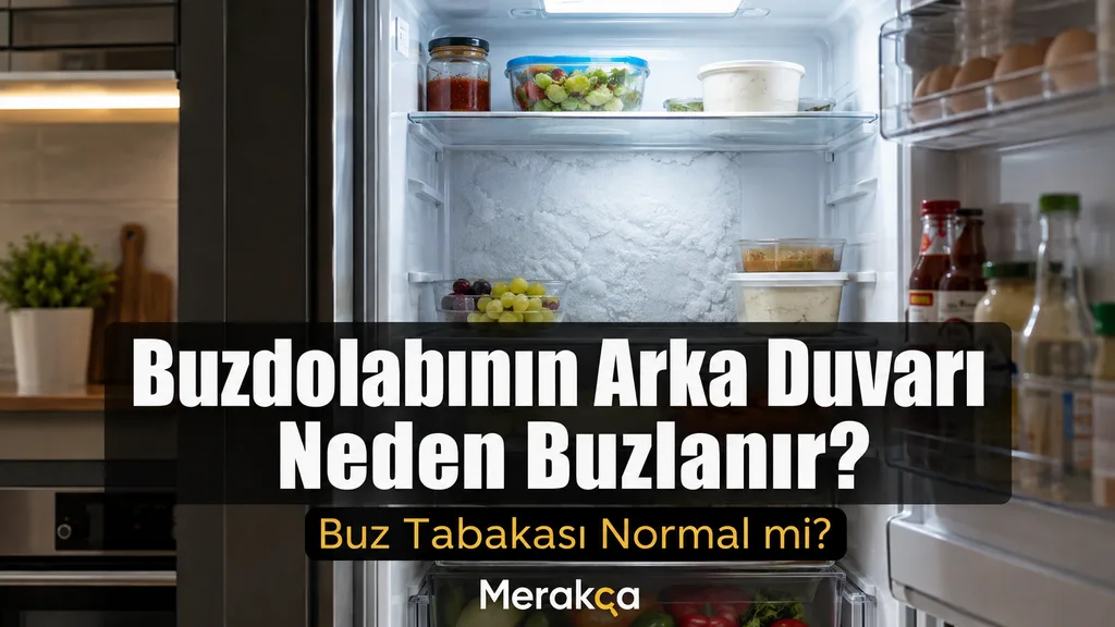 Arka duvarında buz tabakası oluşan buzdolabı