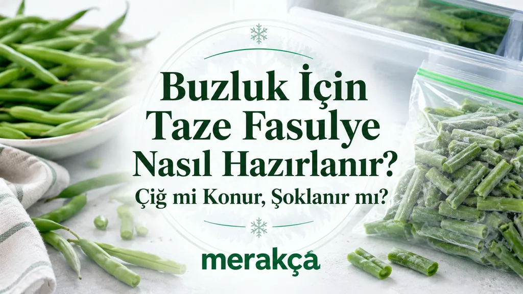 Kaynar sudan çıkarıldıktan sonra buzlu suya alınan taze fasulyeler