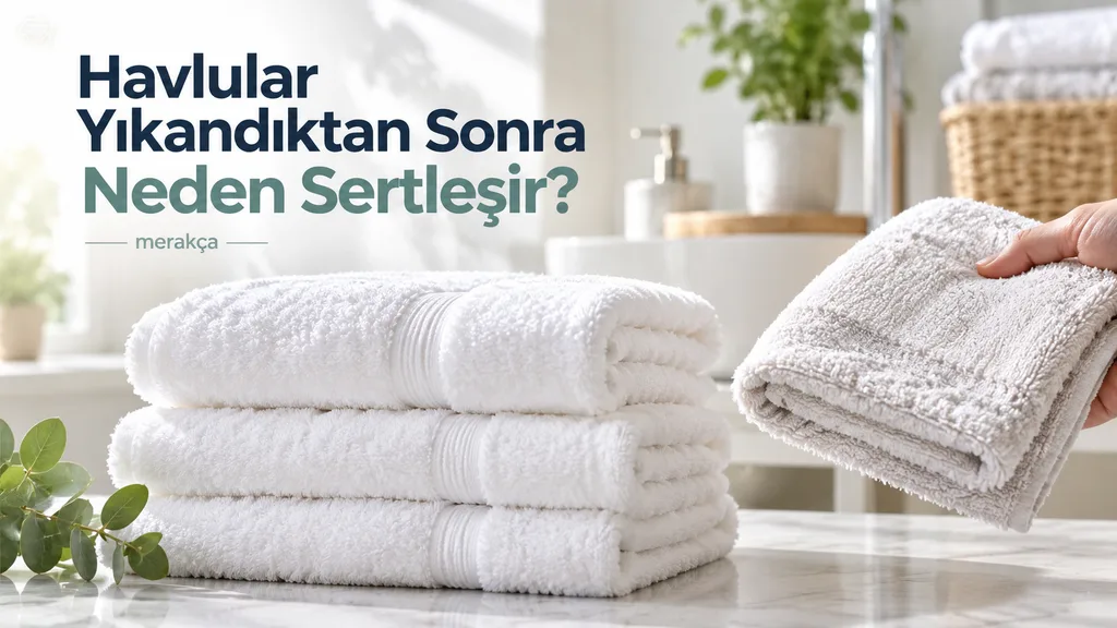 Banyoda üst üste dizilmiş yumuşak pamuklu havlular