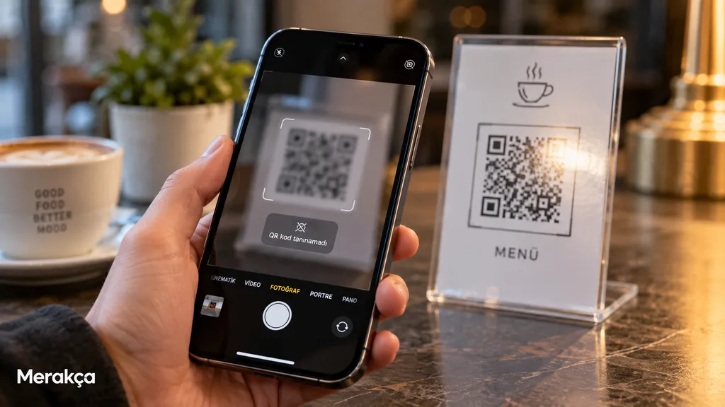 QR kodu taramaya çalışan bir akıllı telefon kamerası