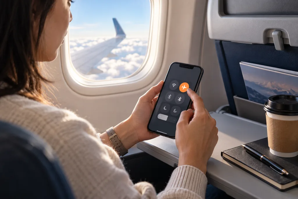 Uçuş sırasında uçak modu açık akıllı telefon ve uçak kabini