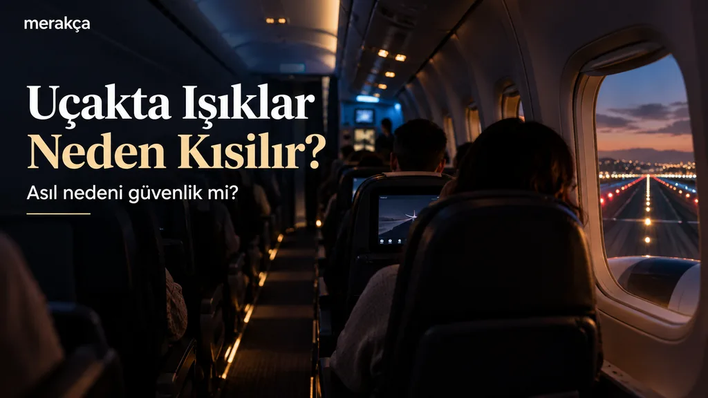 Kalkış öncesinde ışıkları kısılmış yolcu uçağı kabini