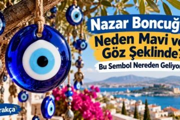 Mavi ve beyaz göz motiflerinden oluşan geleneksel cam nazar boncukları