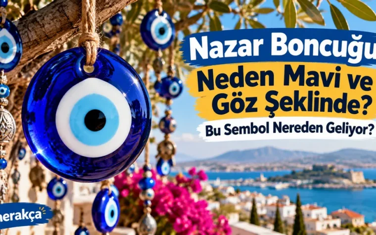 Mavi ve beyaz göz motiflerinden oluşan geleneksel cam nazar boncukları